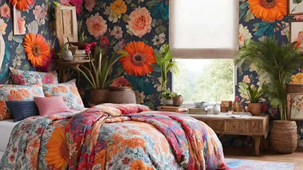 Bold Floral Prints Boho Style Bedroom