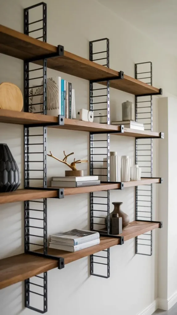 Built-In Shelves with Mixed Materials for a Modern Aesthetic