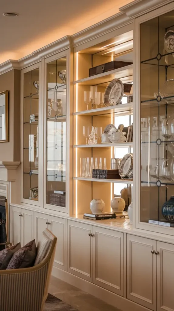 Glass-Front Built-In Shelves for a Sophisticated Touch