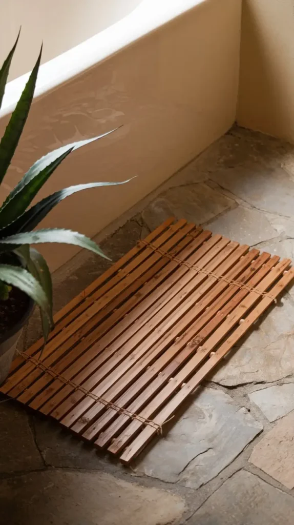 Install a Wooden or Stone Bath Mat