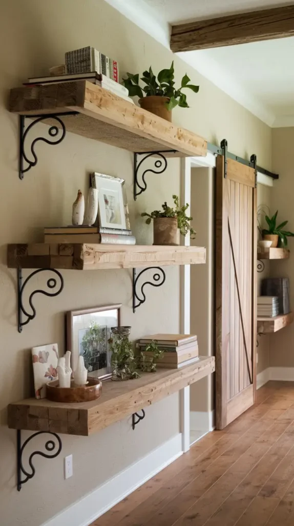 Rustic Wooden Built-In Shelves for a Cozy Feel