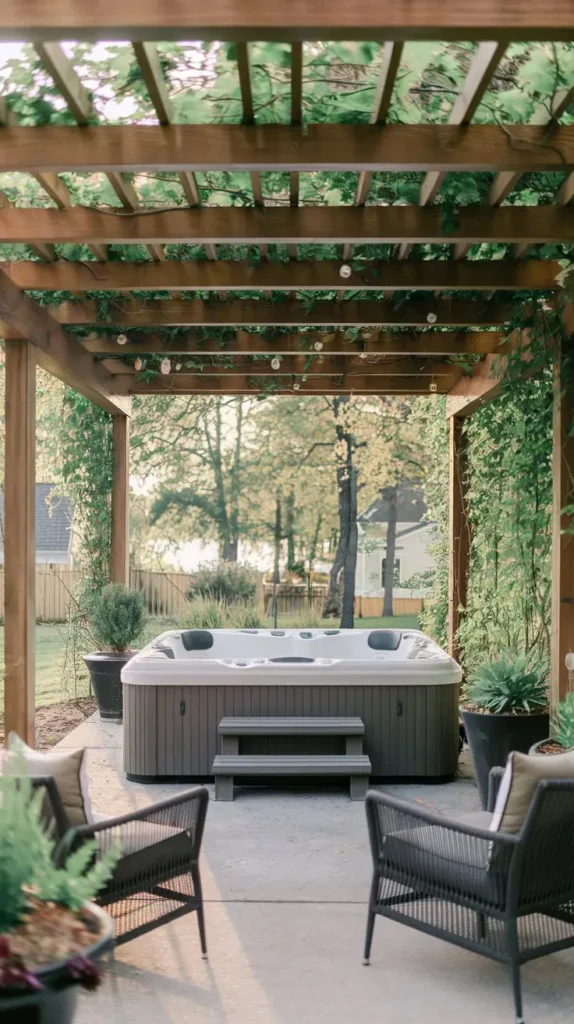 Hot Tub with a Pergola for Shade and Style