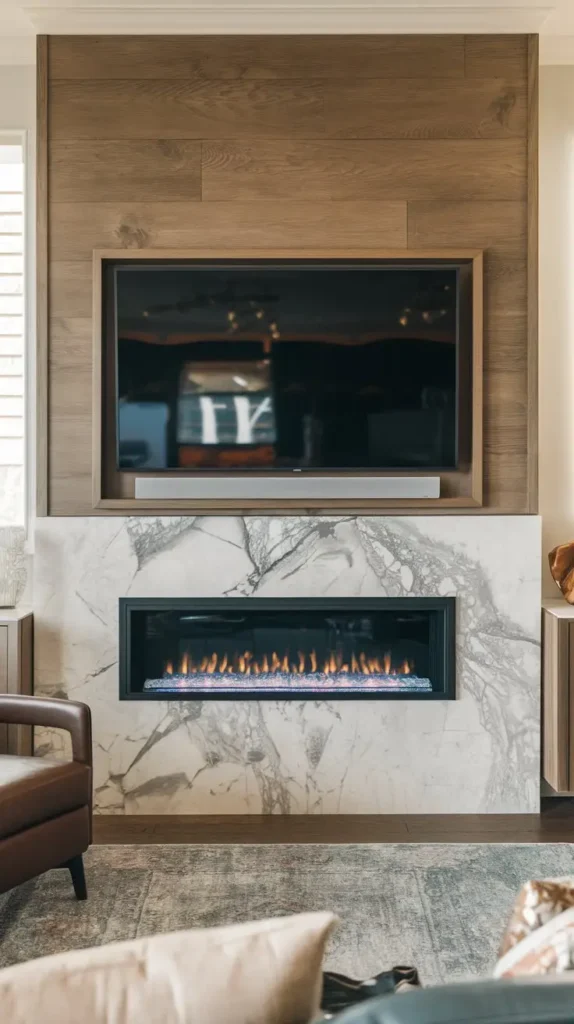 Built-In Electric Fireplace with a Recessed TV