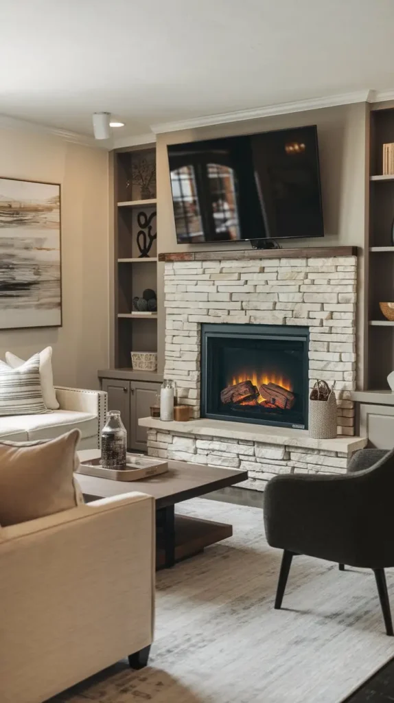 Corner Electric Fireplace with TV Above