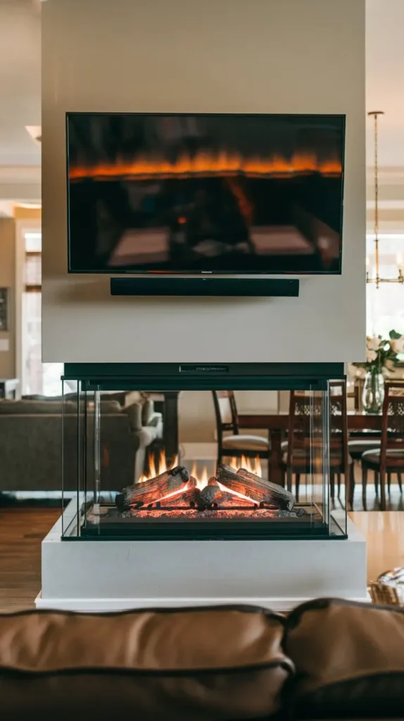 Double-Sided Electric Fireplace with TV