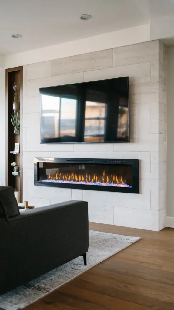 Wall-Mounted Electric Fireplace with Floating TV