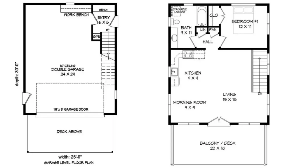 Garage with Apartment Plan with Balcony