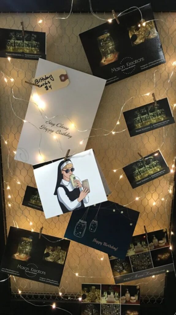 Cork Board with String Light Accents