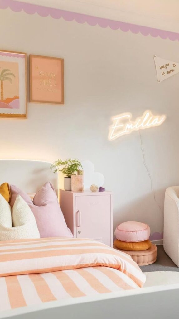 peach and white bedroom