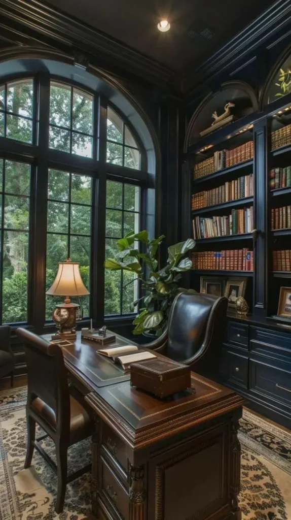 Dark Academia Office Bookshelves and Classic Literature