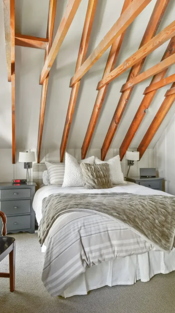 Rustic Attic Bedroom with Wooden Beams