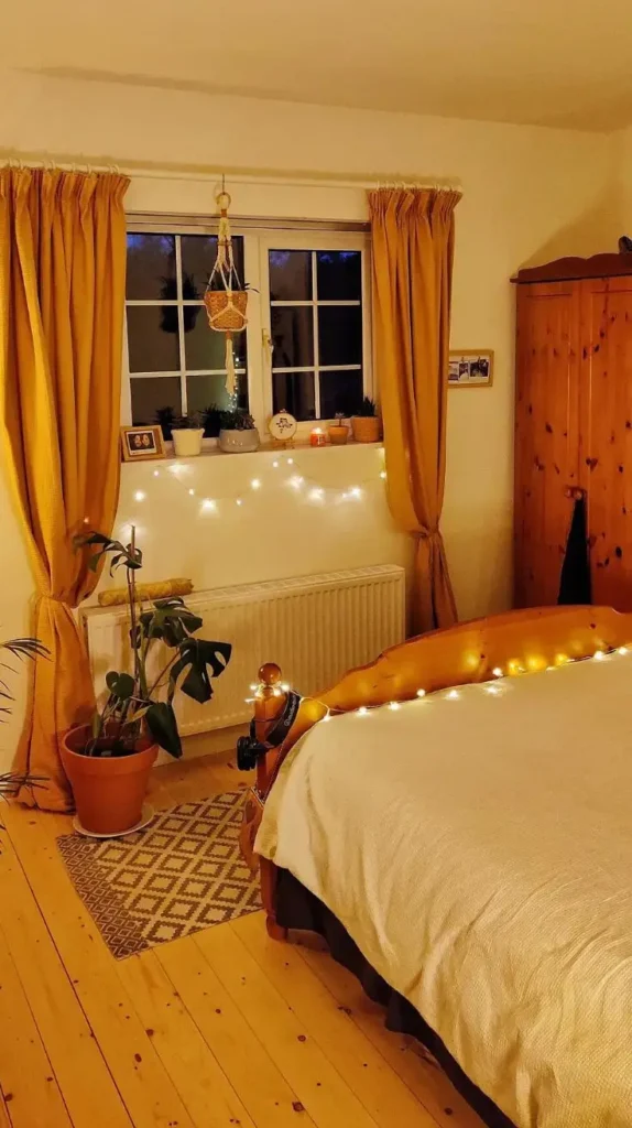 Vintage Cottagecore Bedroom Fairy Lights and Candles