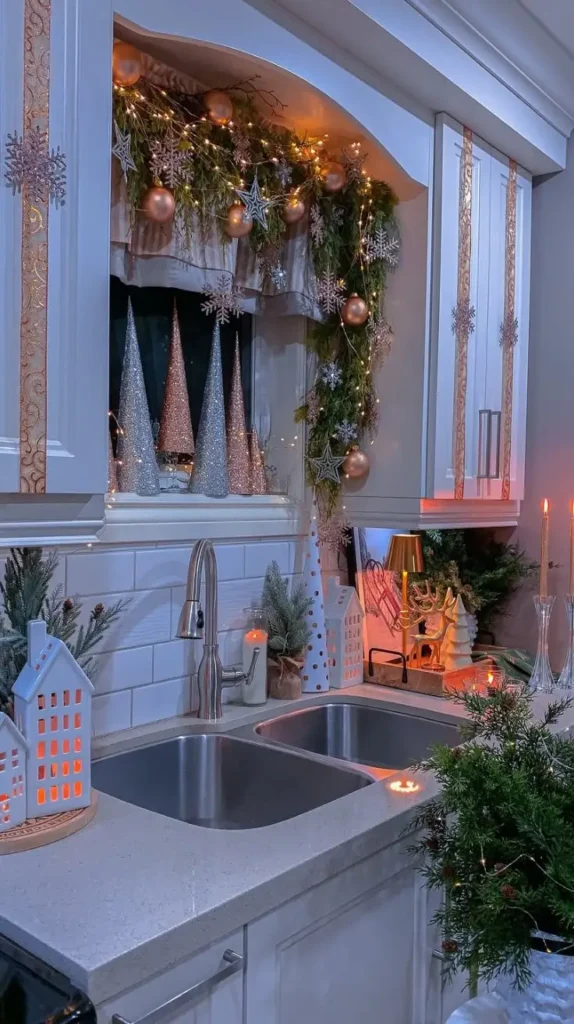 Kitchen Christmas Decor Garland on Cabinets Kitchen Christmas Decor Garland on Cabinets