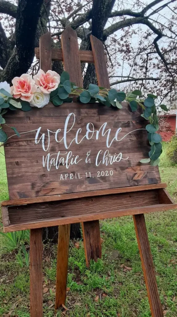 Rustic Wooden Welcome Sign With Calligraphy