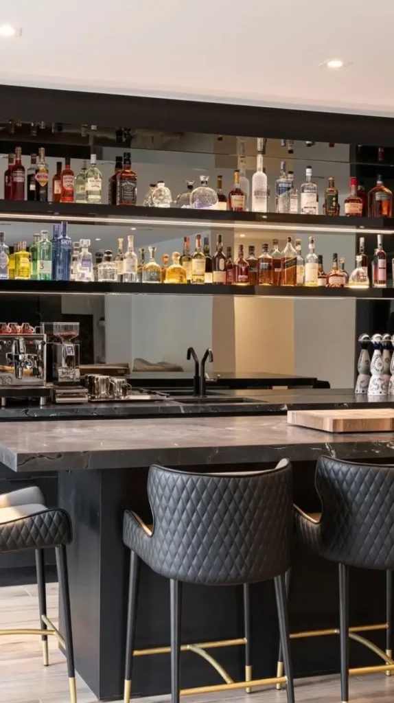 Dining Room Glam Bar With Mirror