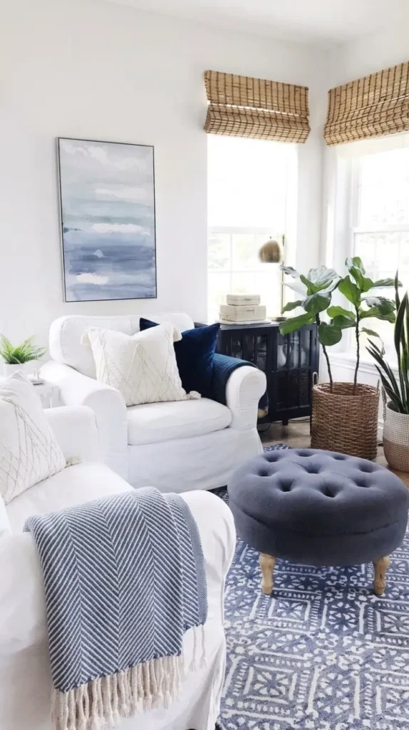 Neutral and Blue Living Room Ideas