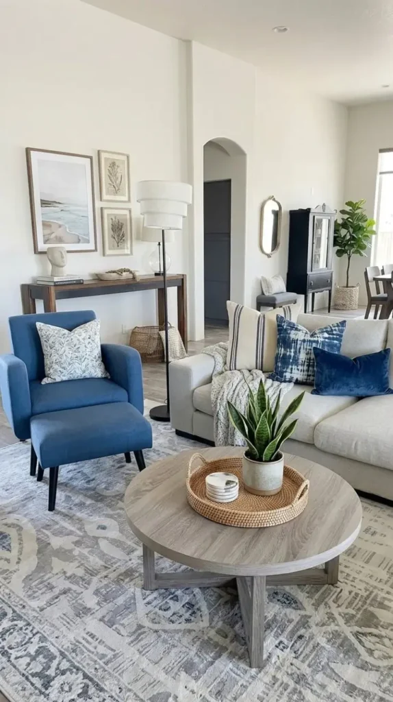 Neutral and Blue Living Room Ideas